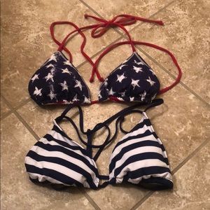 Two bikini tops